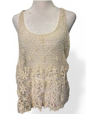 finn & clover Cream Crochet Scoop Neck Tank